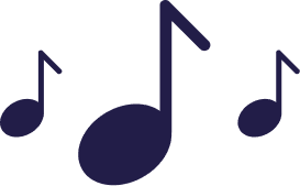 Three dark blue musical notes on black.