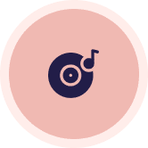 Music note and record icon on pink.