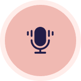 Microphone icon on pink circular background.